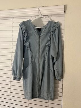 Light Blue Ruffled Zip-Up Jacket